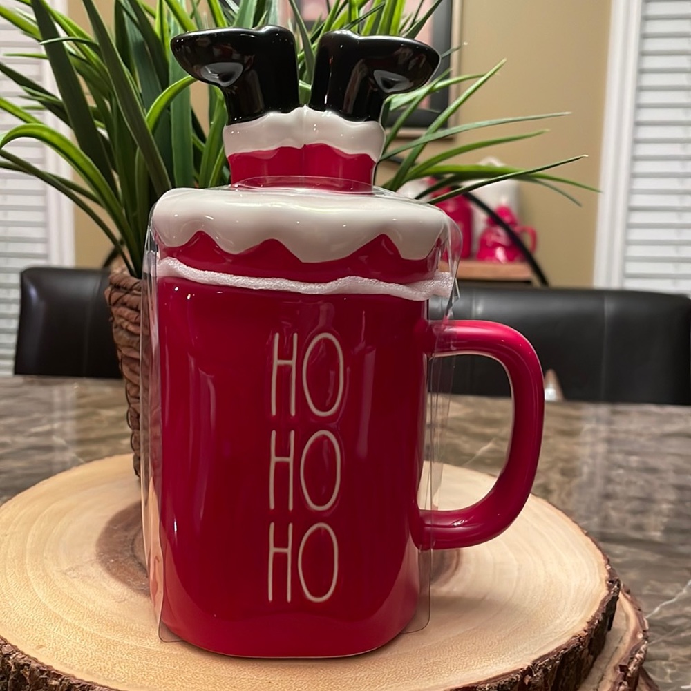 Rae Dunn Ho Ho Ho mug with topper